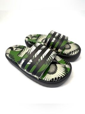 FARM Rio x adidas Adilette Platform Slides Crew Green Black JI4754 Women’s 9